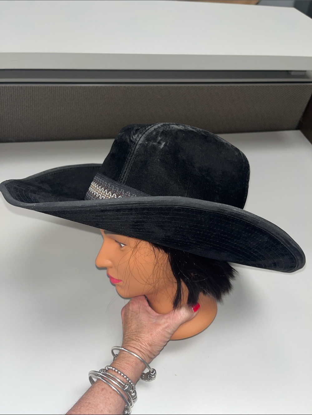 Boot Hill Black Wide-Brim Velvet Like Cowboy Hat with Decorative Band